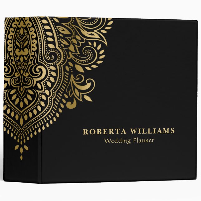 Gold Vintage Floral Paisley On Black Binder (Front/Spine)