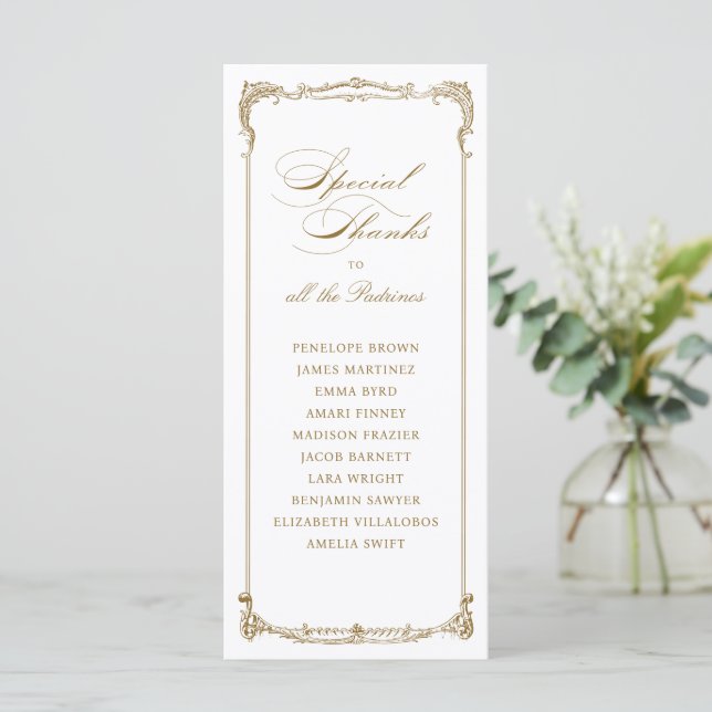 Gold Vintage Frame Classic Script Special Thanks Menu (Standing Front)