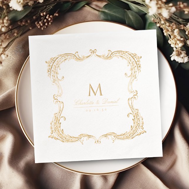 Gold Vintage Frame Classic Script Wedding (Gold Vintage Frame Classic Script Wedding Foil Napkins)