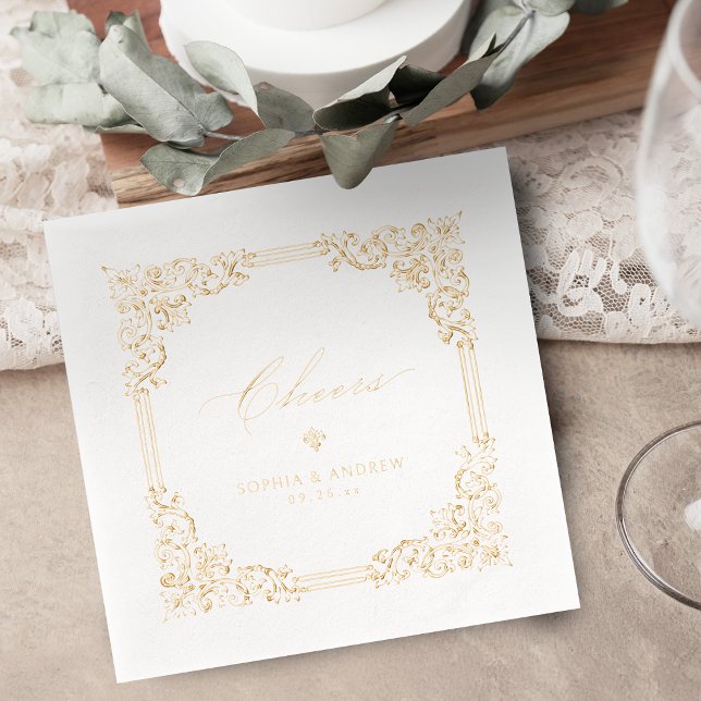 Gold Vintage Frame Elegant Cheers Wedding (Gold Vintage Frame Elegant Cheers Wedding Foil Napkins)