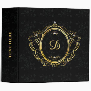 Gold Vintage frame Monogram with damask background Binder