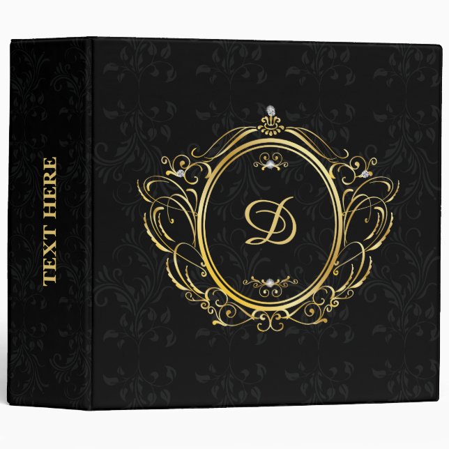 Gold Vintage frame Monogram with damask background Binder (Front/Spine)