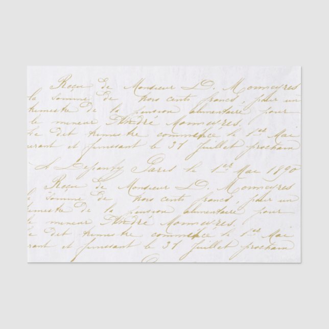 Gold Vintage French Script Handwriting Cursive Tissue Paper (Front)