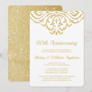 Gold Vintage Glam Elegant 60th Wedding Anniversary Invitation