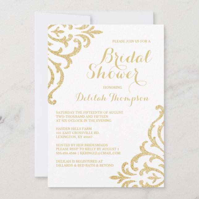 Gold Vintage Glam Élégante invitation à la douche  (Devant)