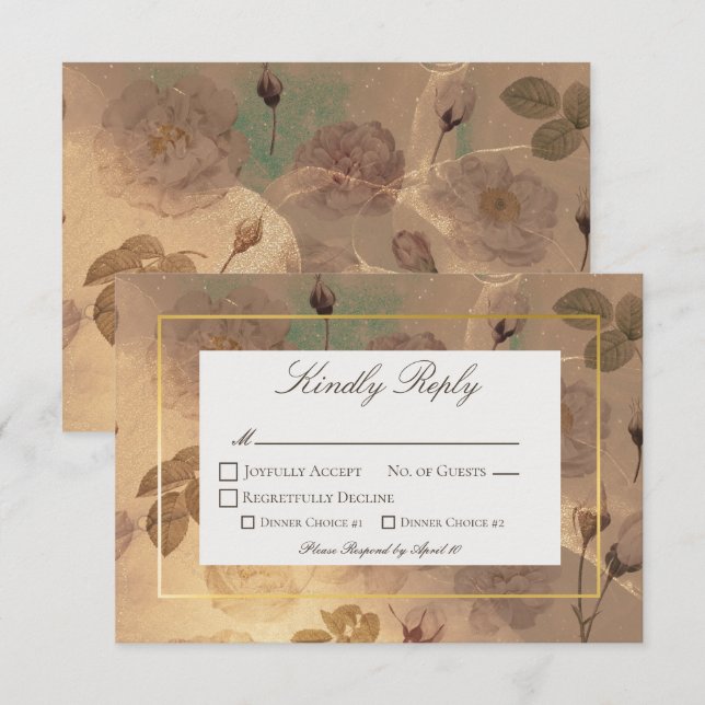 Gold Vintage Glam Floral Modern  RSVP Card (Front/Back)