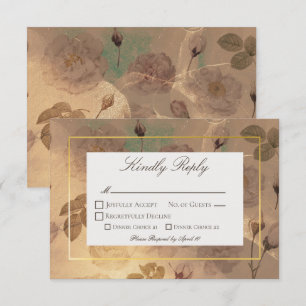 Gold Vintage Glam Floral Modern  RSVP Card
