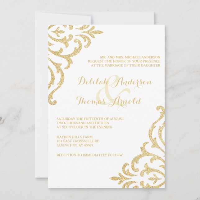 Gold Vintage Glamour Elegance Wedding Invitation (Front)