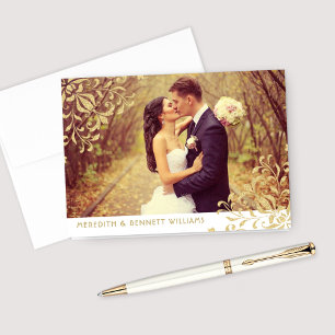 Gold Vintage Glamour Wedding Photo Monogram Thank You Card