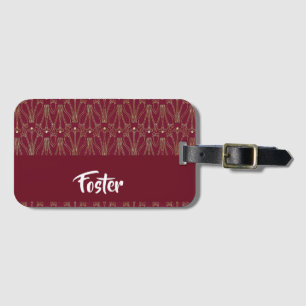 Gold vintage lace print on red luggage tag