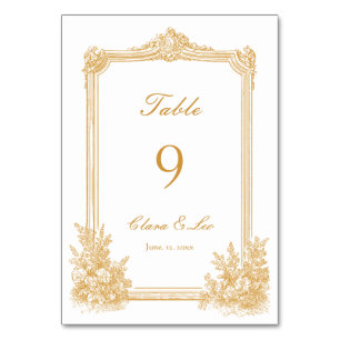 Gold Vintage Ornate Border Wedding Table Number