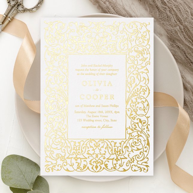 Gold Vintage Ornate Frame Classic Wedding (Gold Vintage Ornate Frame Classic Wedding Foil Invitation)