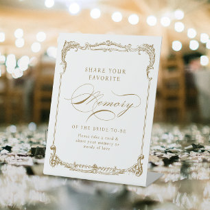 Gold Vintage Script Share a Memory Bridal Shower Pedestal Sign