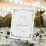 Gold Vintage Script Wedding Favours Please Take On Pedestal Sign<br><div class="desc">This elegant wedding favours please take one sign features classic script and ornate vintage frame in gold colour,  simple and timeless,  great for modern classic wedding,  romantic vintage bridal shower,  and formal traditional party. 
See all the matching pieces in collection.</div>