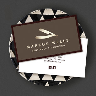 Gold Vintage Straight Razor Master Barber Business Card