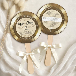 Gold Vinyl Record Unique Vintage Wedding Program Hand Fan
