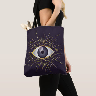 Gold & Violet Mystic Evil Eye Nazar Mati Tote Bag