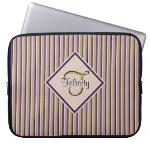Gold, Violet, Purple & Pink Stripes Monogram Laptop Sleeve