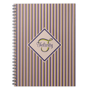 Gold, Violet, Purple & Pink Stripes Monogram Notebook
