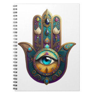 Gold Violet Teal Hamsa w/ Turquoise Third Eye Notebook