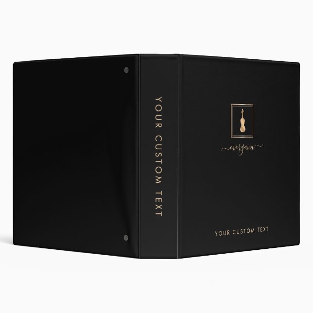 Gold Violin Elegant Script Musician Binder (Background)