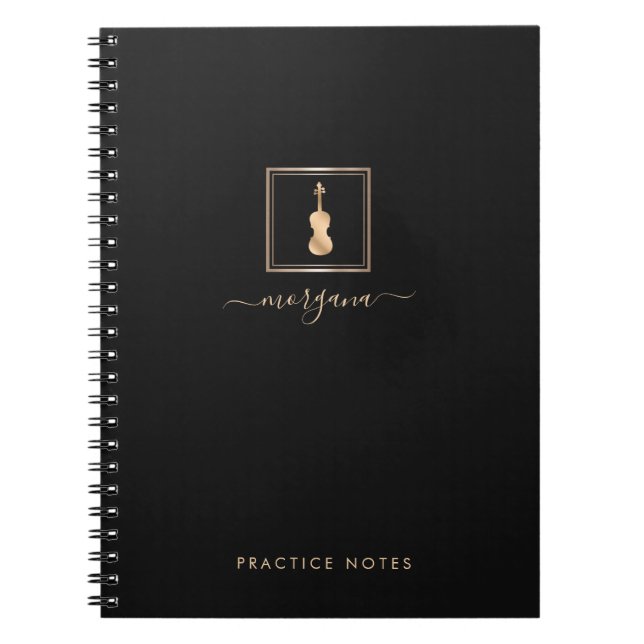 Gold Violin Elegant Script Musician Notebook (Front)
