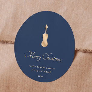 Gold Violin Luthier Elegant Merry Christmas Classic Round Sticker