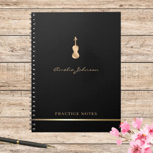 Gold Violin Viola Elegant Script Stylish Musician Notebook