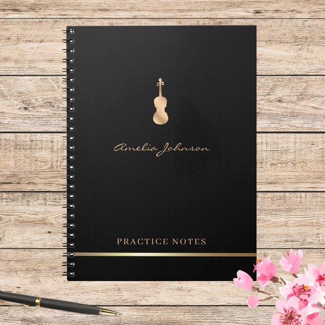 Gold Violin Viola Elegant Script Stylish Musician Notebook (Creator Uploaded)