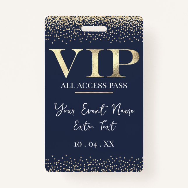 Gold VIP on Navy Blue Event or Party Badge (Front)