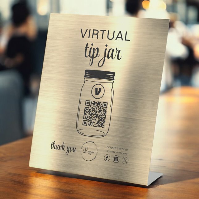 Gold Virtual Tip Jar QR Code Logo White Pedestal Sign (Creator Uploaded)