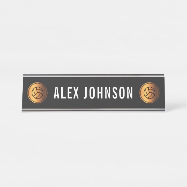 Gold Volleyball Ball Sport Theme Custom Player     Desk Name Plate (Front)