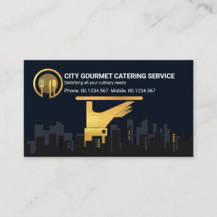 Gold Waiter's Serving Plate City Silhouette  Business Card