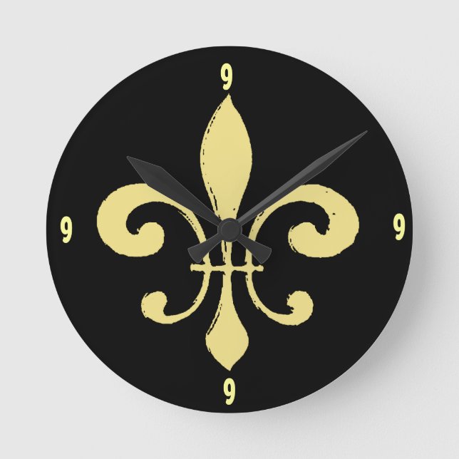 Gold Washout Fleur De Lis, add numbers Round Clock (Front)