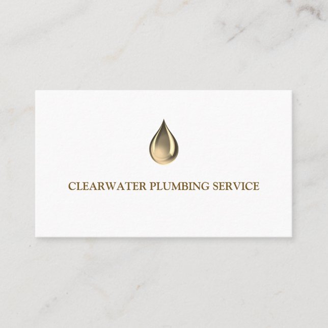 Gold Water Drip Professional Plumbing Service Business Card (Front)