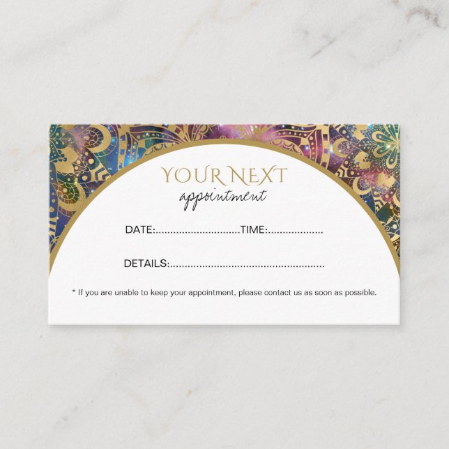 Gold watercolor and nebula mandala appointment card (Front)