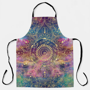 Gold watercolor and nebula mandala apron