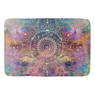 Gold watercolor and nebula mandala bath mat