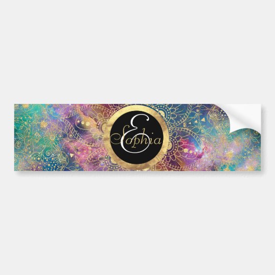 Gold watercolor and nebula mandala bumper sticker