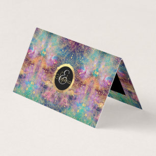 Gold watercolor and nebula mandala business card
