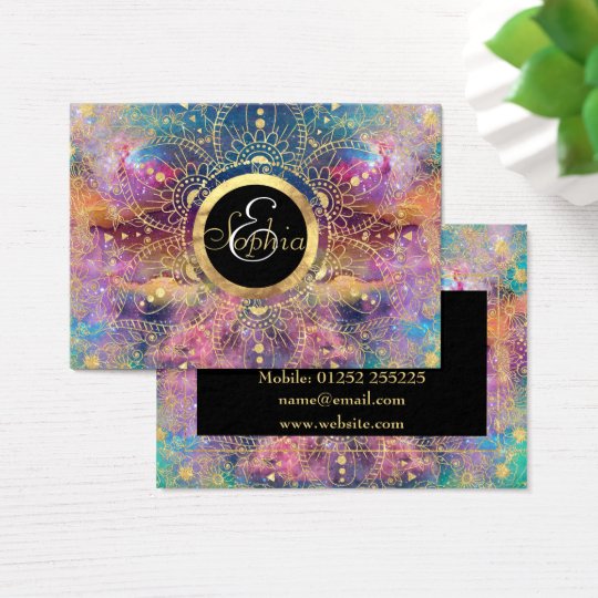 Gold watercolor and nebula mandala business card