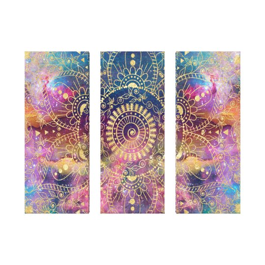 Gold watercolor and nebula mandala canvas print