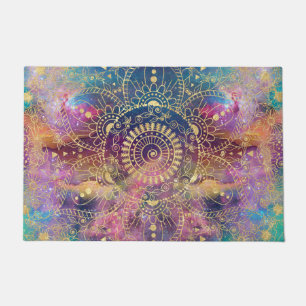 Gold watercolor and nebula mandala doormat
