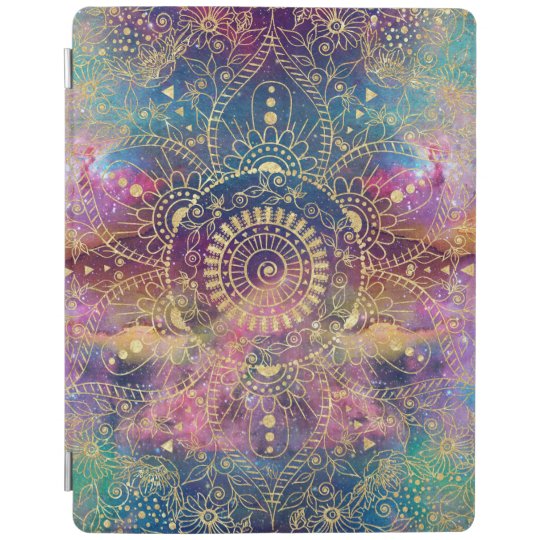 Gold watercolor and nebula mandala iPad cover