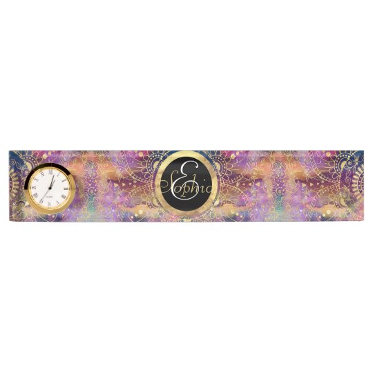 Gold watercolor and nebula mandala name plate