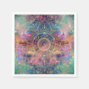 Gold watercolor and nebula mandala napkin