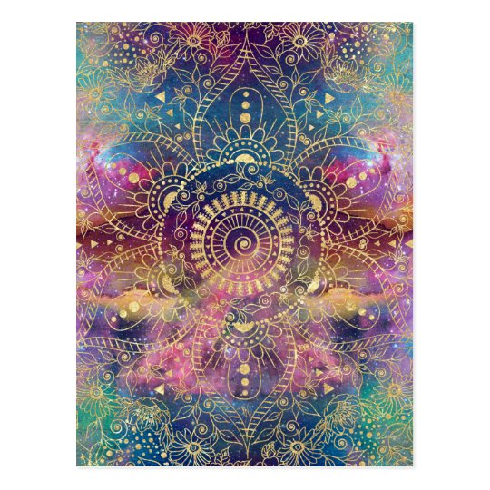 Gold watercolor and nebula mandala postcard