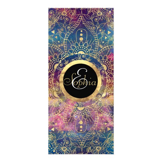 Gold watercolor and nebula mandala rack card