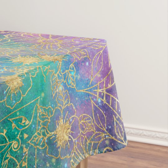 Gold watercolor and nebula mandala tablecloth