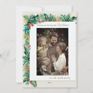 Gold Watercolor Branches Christmas Holiday Card